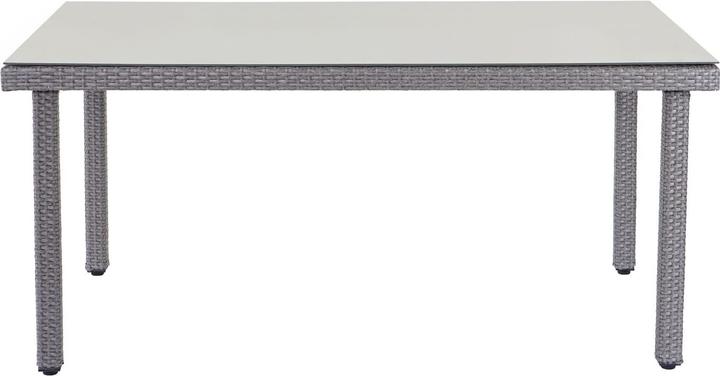Produktbild Swisshandel24 Poly-Rattan Gartentisch Cava, Esstisch Tisch mit Glasplatte, 160x90x74cm - grau (160 cm)