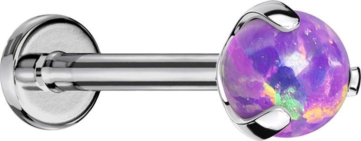 Star Piercing Micro Threadless Labret silber mit Kugel Opal violett gefasst (Titan G23, ohne Messing)