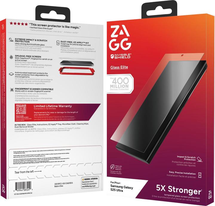 Image du produit Zagg InvisibleShield Gehärtetes Glas Clear Displayschutzfolie Samsung Galaxy S25 Ultra (1 pièce(s), Samsung Galaxy S25 Ultra)