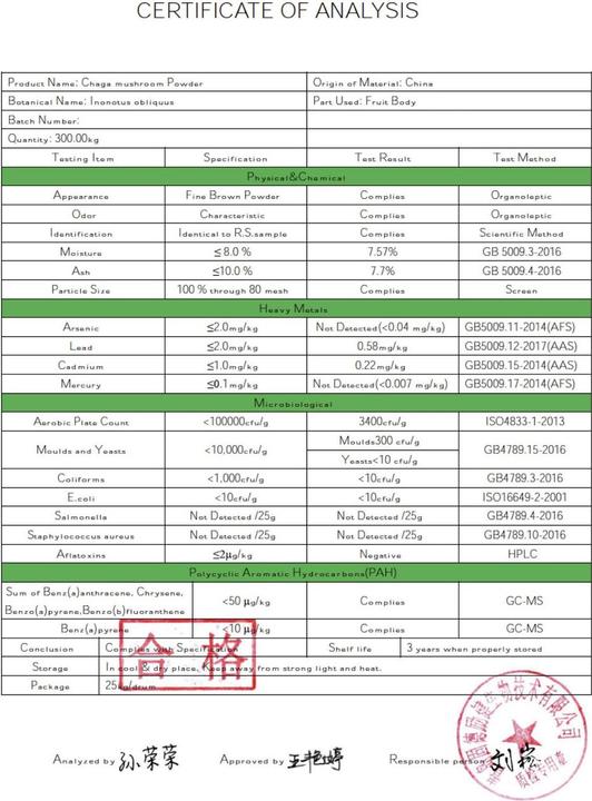 Valori nutrizionali e ingredienti Zimmerli Adaptogene Polvere di Chaga (BIO) (1 Pezzo/i, Polvere, 100 g)
