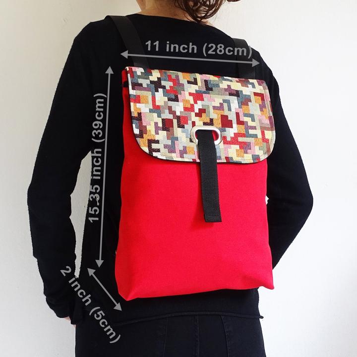 Immagine prodotto Only-Bags.Store Zaino in tela di cotone rossa con zip e scomparto sicuro, zaino LapTop