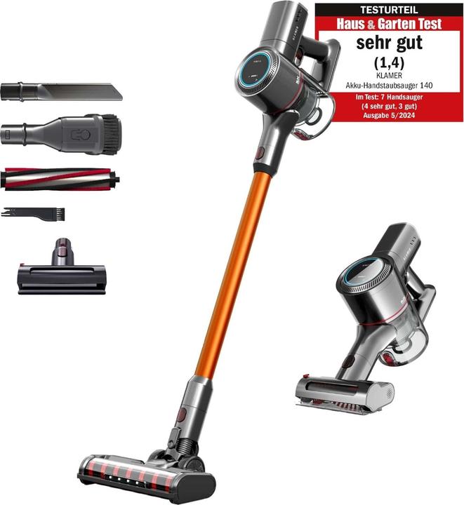 Actual product image KLAMER Akkustaubsauger, 420 Watt, 1 Akku und mit verschiedenen Aufsätzen