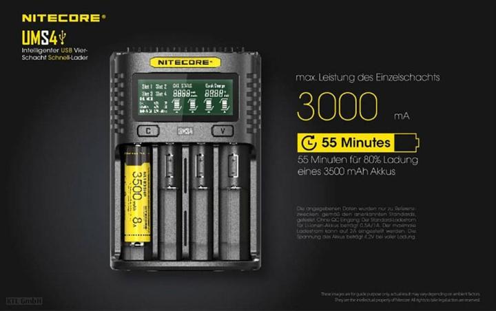 Actual product image Nitecore UMS4 USB quick charger (1 pcs., AAA, AA, Battery + charger)