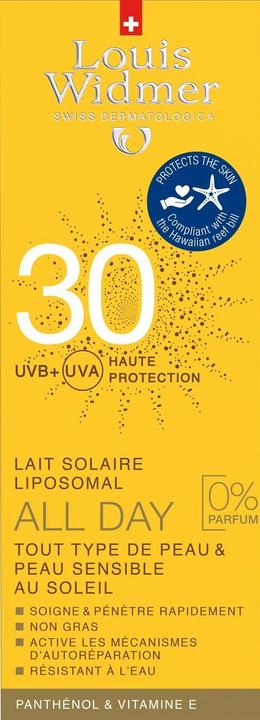 Actual product image Louis Widmer All Day Sun Milk unscented (Suntan lotion, SPF 30, 100 ml, 137 g)