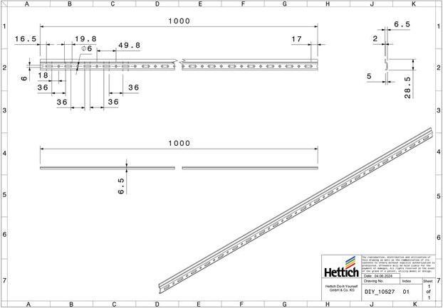 Actual product image Hettich Schrankaufhängung Schiene 1000 mm (1 pcs.)