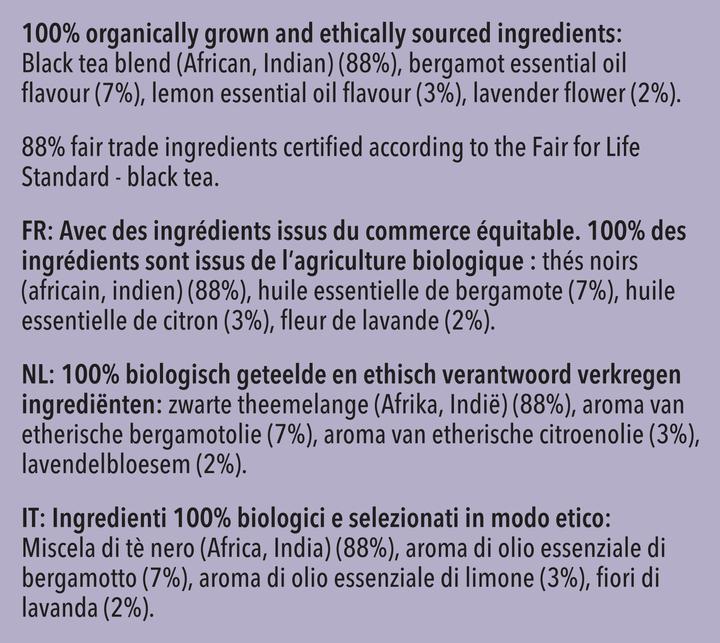 Nutritional values and ingredients Pukka Gorgeous Earl Grey (40 g)
