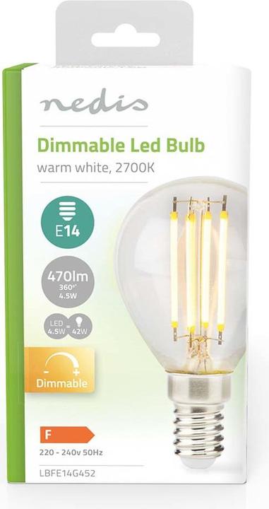 Image du produit Nedis Ampoule LED à filament E14 G45 4.5 W 470 lm 2700 K Blanc chaud variable 1 pièce claire (E14, 4.50 W, 470 lm, 1 x, F)