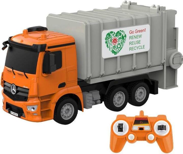 Actual product image Double Remote control RC garbage truck 1:26 (orange) Mercedes-Benz Antos E676-003