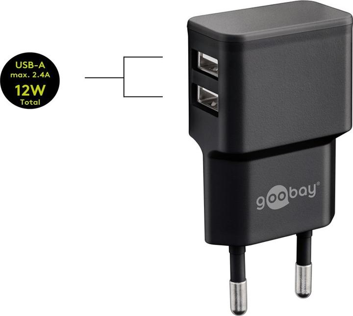 Produktbild Goobay Dual USB-A Ladegerät mit USB Micro Kabel (12 W)