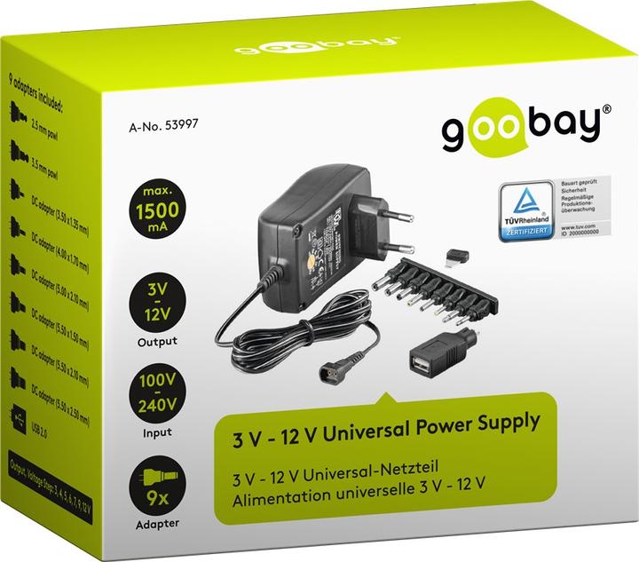 Image du produit Goobay Alimentation électrique universelle 3 V - 12 V 1,5A