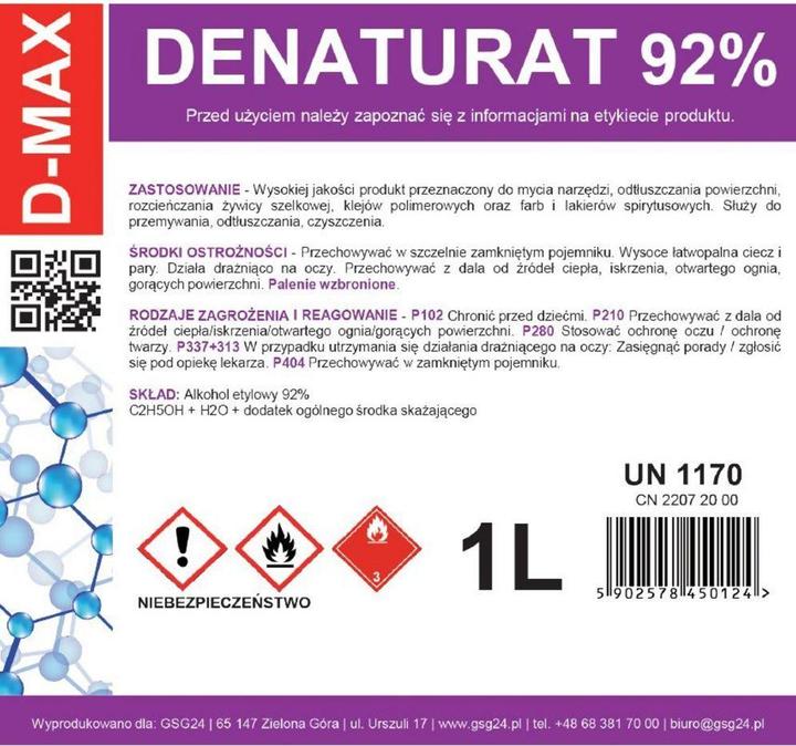 Image du produit Gsg24 Denatured alcohol alcool dénaturé D-MAX 1L