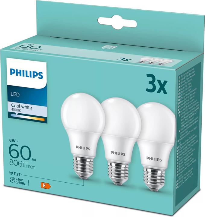 Immagine prodotto Philips LED 60W A60 E27 CW FR ND 3PF/6 DISCO (E27, 9 W, 806 lm, 3 x, F)