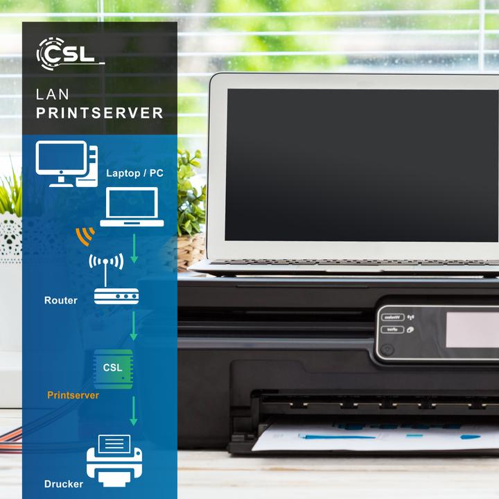Produktbild CSL LAN Printserver Druckerserver USB2.0, LRP Print Server für Windows, Netzwerk USB zu RJ45, DHCP fähig