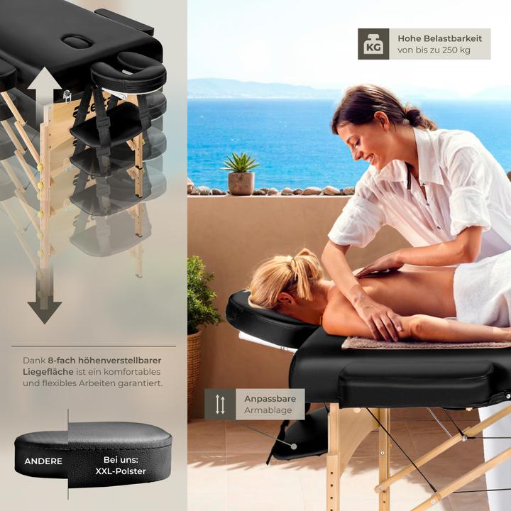 Produktbild tectake 3 Zonen Massageliege-Set Somwang mit 7,5cm Polsterung, Rollen und Holzgestell