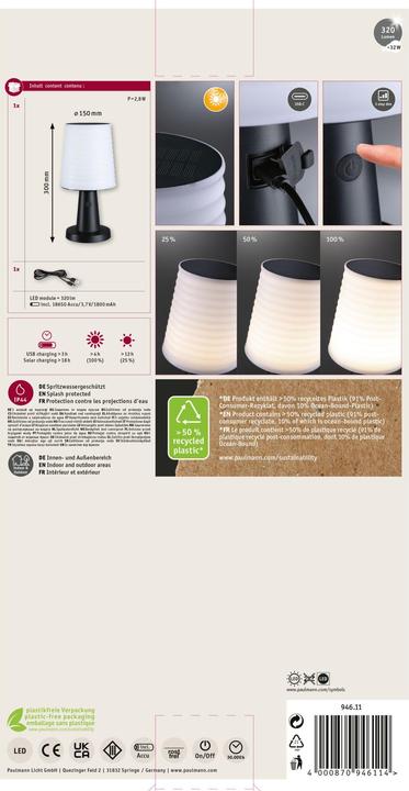 Produktbild Paulmann Solar Tischleuchte Ilanga (320 lm, IP44)