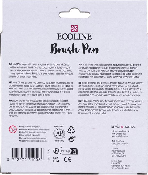 Image du produit Talens Brushpen Ecoline 20er Set, Largeur de trait : B, Brush (Multicolore, 20 x)