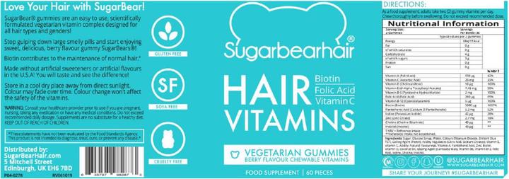Valori nutrizionali e ingredienti Sugarbearhair Vitamine per capelli Gummies 6 mesi (6 Pezzo/i, Gomme, 900 g)