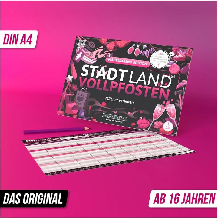Actual product image Denkriesen STADT LAND VOLLPFOSTEN® A4 - MÄDELSABEND EDTITION - "Männer Verboten" (German)