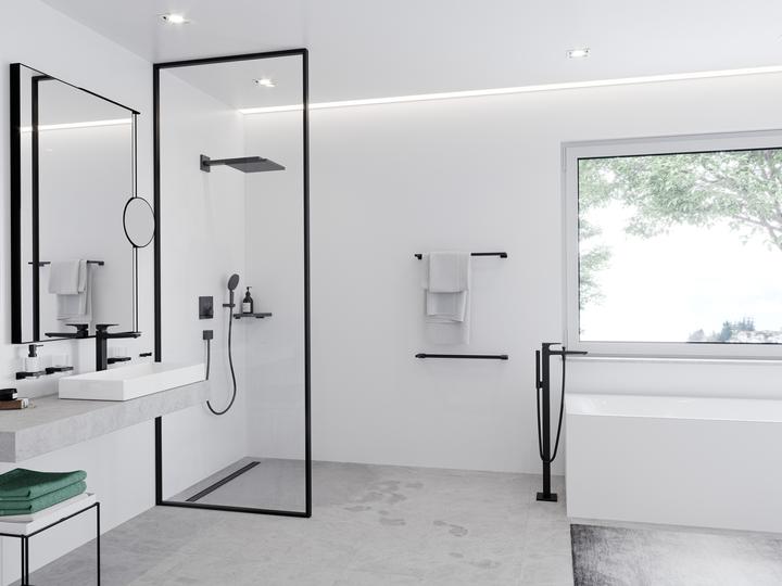 Produktbild hansgrohe Kosmetikspiegel AddStoris, ohne Beleuchtung mattschwarz