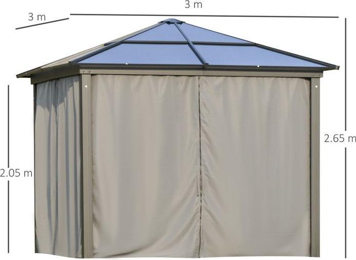 Immagine prodotto Swisshandel24 Gazebo di lusso in alluminio con tetto in PC traslucido marrone+beige 300 x 360 x 265 cm (360 cm, 300 cm)