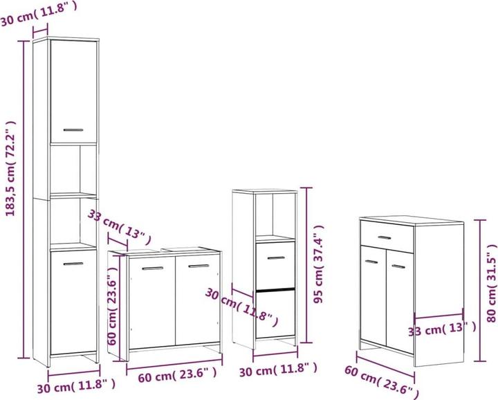 Produktbild VidaXL Badmöbel Set Badezimmermöbel Badezimmerschrank 4 tlg. Braun Eichen Optik