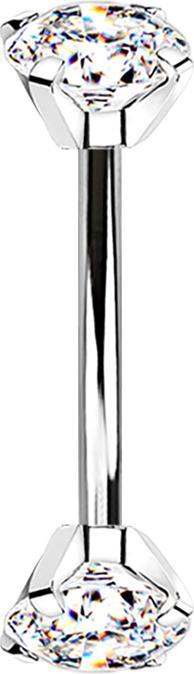 Star Piercing Micro Banane silber Innengewinde mit zwei Kristalle silber gefasst (ohne Messing, Titan G23)