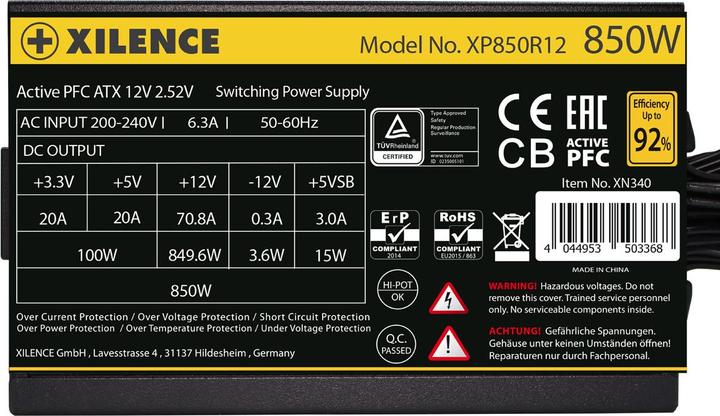 Produktbild Xilence XP850R12 850W PC Netzteil, Meet 80+ Gold, Gaming, ATX (850 W)