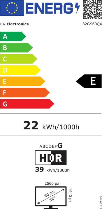 Energy Label LG UltraGear 32GS60QX-B (2560 x 1440 pixels, 32")