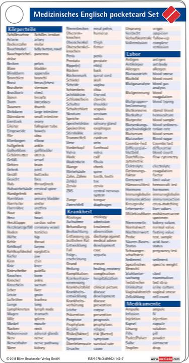 Nährwerte und Zutaten Medizinisches Englisch pocketcard Set (Deutsch, Englisch, Börm Bruckmeier, 2011)