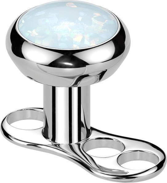 Produktbild Star Piercing Dermal Anchor Innengewinde silber mit Opal weiss (ohne Messing, Titan G23)