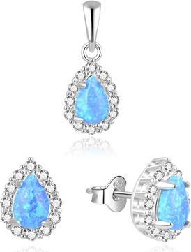 Beneto Schönes Schmuckset mit blauen Opalen AGSET137L (Anhänger, Ohrringe)