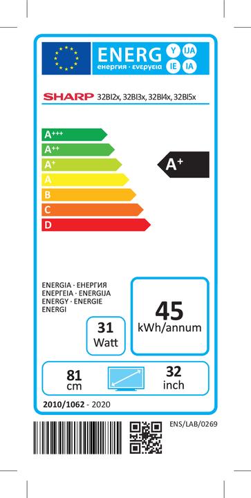Energy Label Sharp 32BI2EA (32", LED, HD ready, 2021)