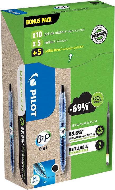 Actual product image Pilot Begreen B2P Gel Greenpack 10+10 Refills (Black, 10 x)