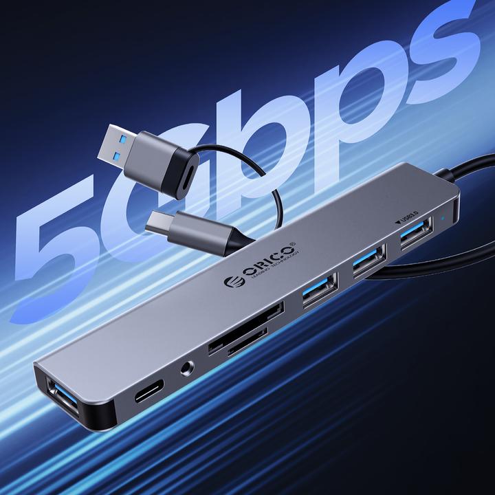 Produktbild Orico Converter YSA2-U3 USB-A/USB-C Hub Docking Station 1x USB-A 3.0 + 6x USB-A 2.0 - Gray (USB-A, USB-C, 7 Ports)