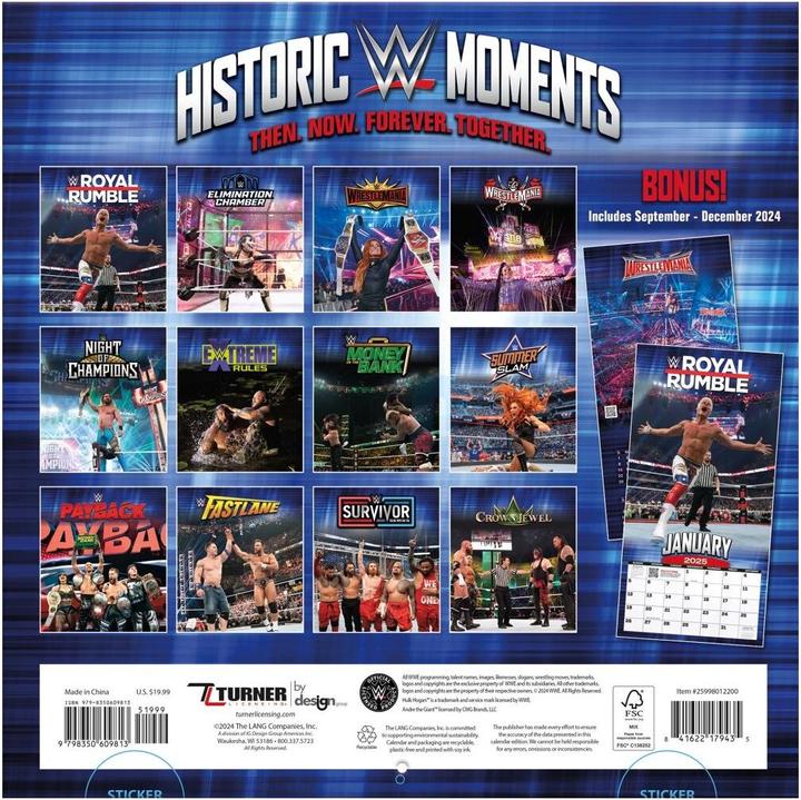 Actual product image WWE - Historic Moments - 30.5 x 30.5 cm team wall calendar 2025 (30.5 x 30.5 cm, French, Italian, Spanish, German, English)