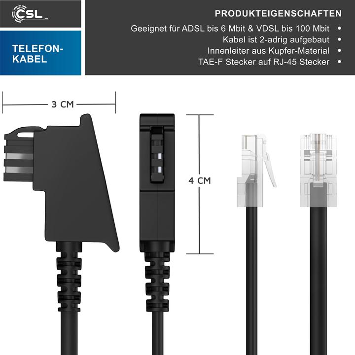 Produktbild CSL Internet Kabel, Routerkabel, Telefonkabel, TAE-F Stecker auf RJ45 Stecker, Router an die Telefondose
