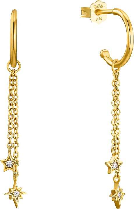 Amor Ohrschmuck für Damen, Sterling Silber 925 vergoldet, Zirkonia Stern (Silber 925)