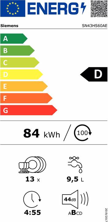 Label énergétique Siemens SN43HS60AE