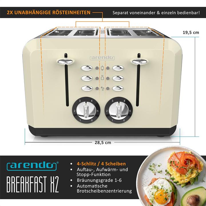 Produktbild Arendo Automatik Toaster 4 Scheiben in Beige (EU-Stecker)