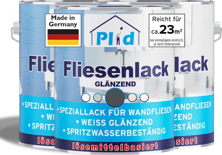 Produktbild Plid Fliesenlack 2,25l Anthrazit glänzend, für ca. 23m² / Fliesenfarbe Lack Küche/Bad (Anthrazitgrau, 2.25 l)