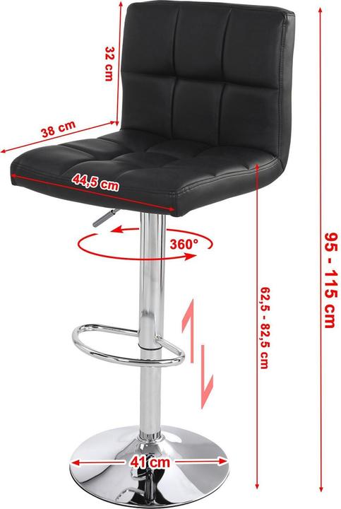 Immagine prodotto Songmics Sgabello da bar regolabile in altezza, similpelle, nero, set di 2