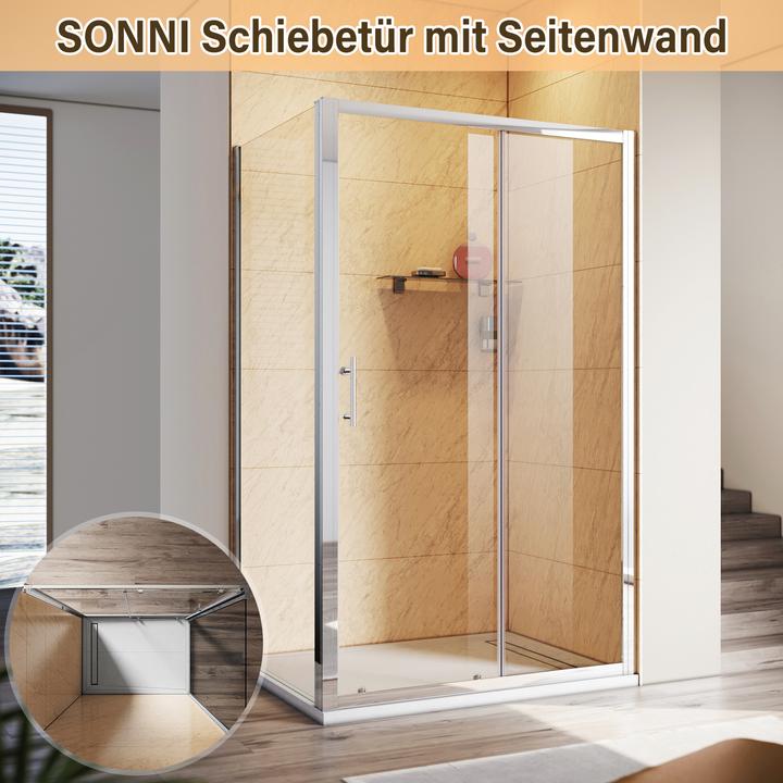 Image du produit SONNI Cabine de douche 130 x 70 cm, porte coulissante, verre de sécurité ESG, cabine de douche, port (130 cm, 130 cm, 185 cm)