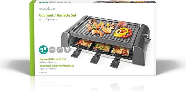 Actual product image Nedis Gourmet/Raclette Grill 6 Persons Spatula Temperature setting Non stick coating Rectangle