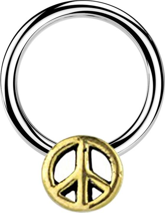 Produktbild Star Piercing Micro Closure Ring silber Peace vergoldet (Messing, Chirurgenstahl 316L)