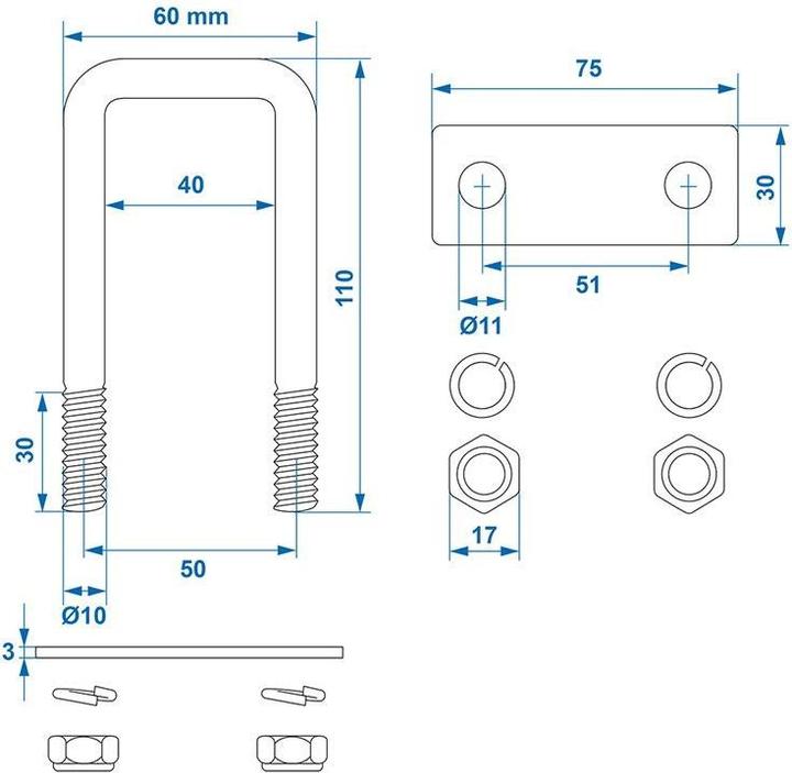 Actual product image ProPlus U-bracket set of 2 pieces in blister pack