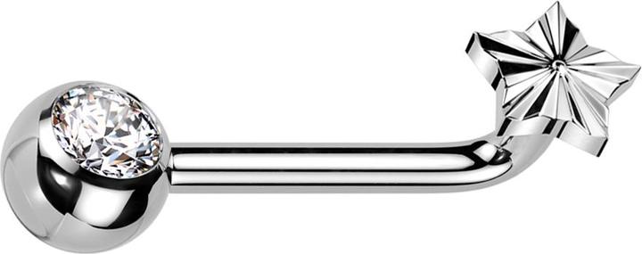 Hollywood Body Jewelry Barbell L gebogen Innengewinde silber mit Kugel silber Kristall silber und Diamantschliff Scheibe St (Titan G23, ohne Messing)