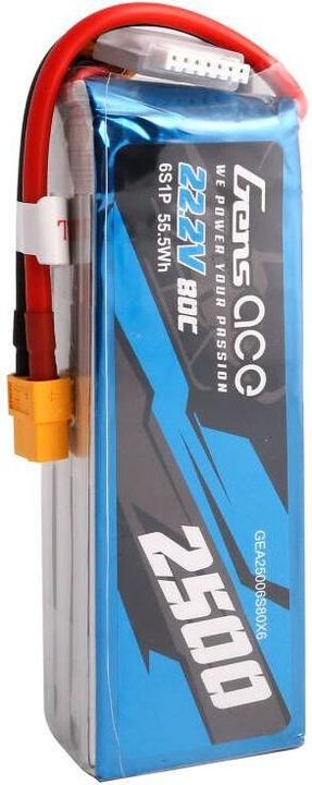 Actual product image Gens Ace 2500mAh 22.2V 80C 6S1P Lipo Battery Pack with XT60 plug (22.20 V, 2500 mAh)