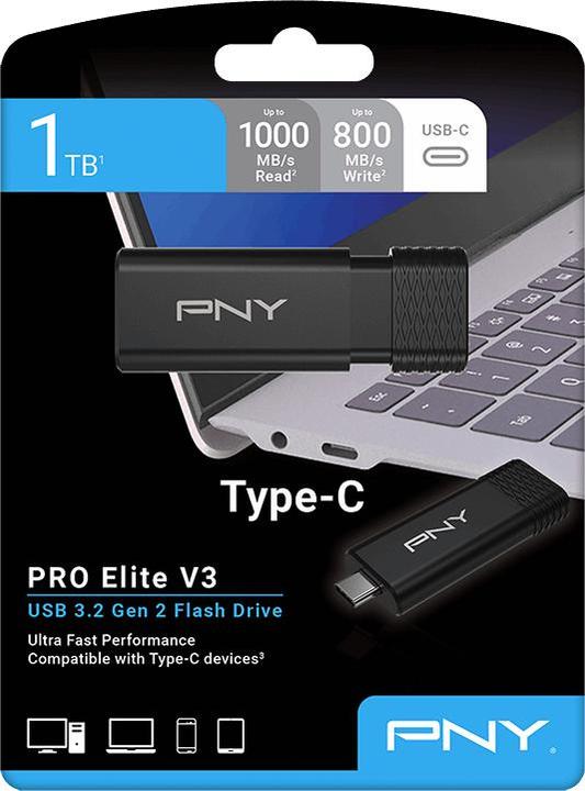 Actual product image PNY Pro Elite V3 Type-C USB 3.2 1TB Flash Drive (1000 GB, USB-C)