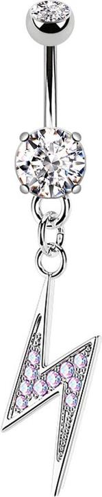 Produktbild Star Piercing Banane silber mit zwei Kugeln Kristall silber Anhänger Blitz (Messing, Chirurgenstahl 316L)