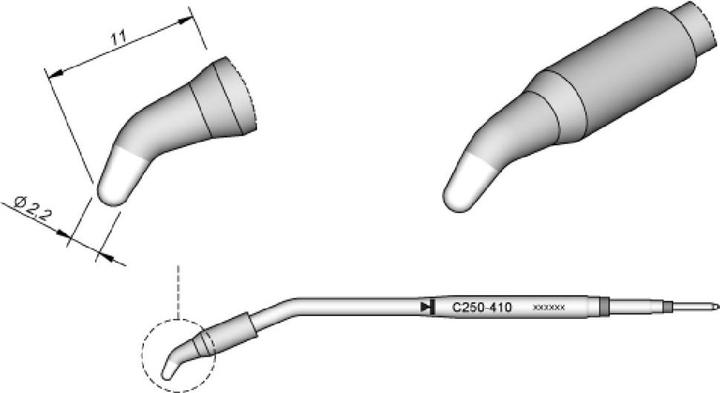Produktbild JBC Lötspitze Serie C250, Rundform, C250410/Ø 2,2 mm, gebogen (Lötspitze)